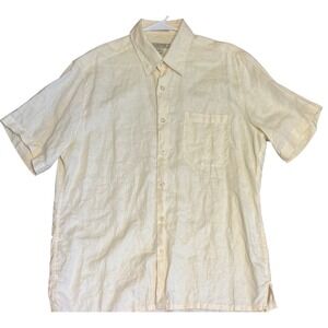 Visitor Button Down Shirt light yellow Washable Linen Short Sleeve Mens XL